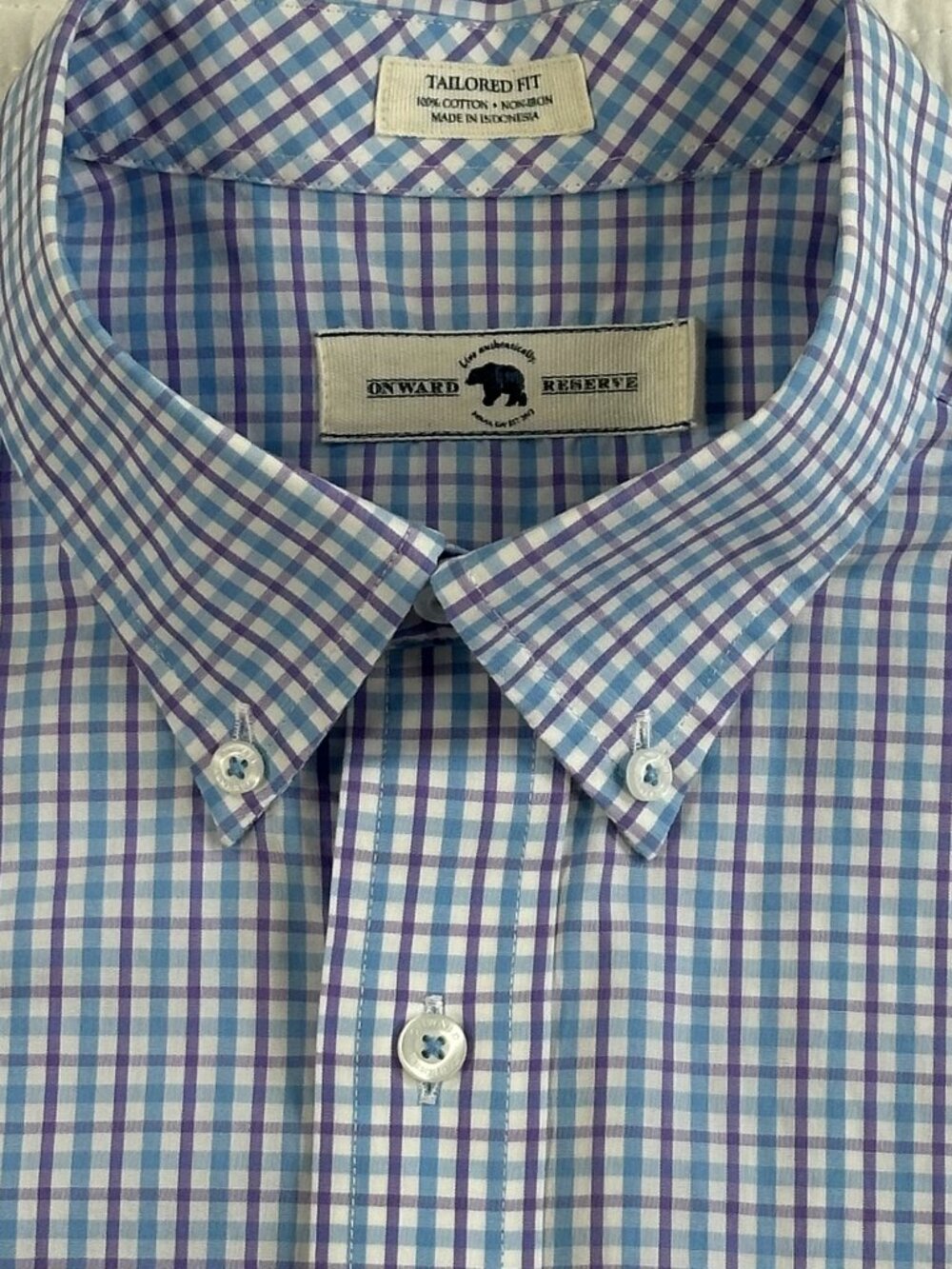 Onward Reserve Tailored Fit Blue Purple Plaid Button Down Shirt Men's Large